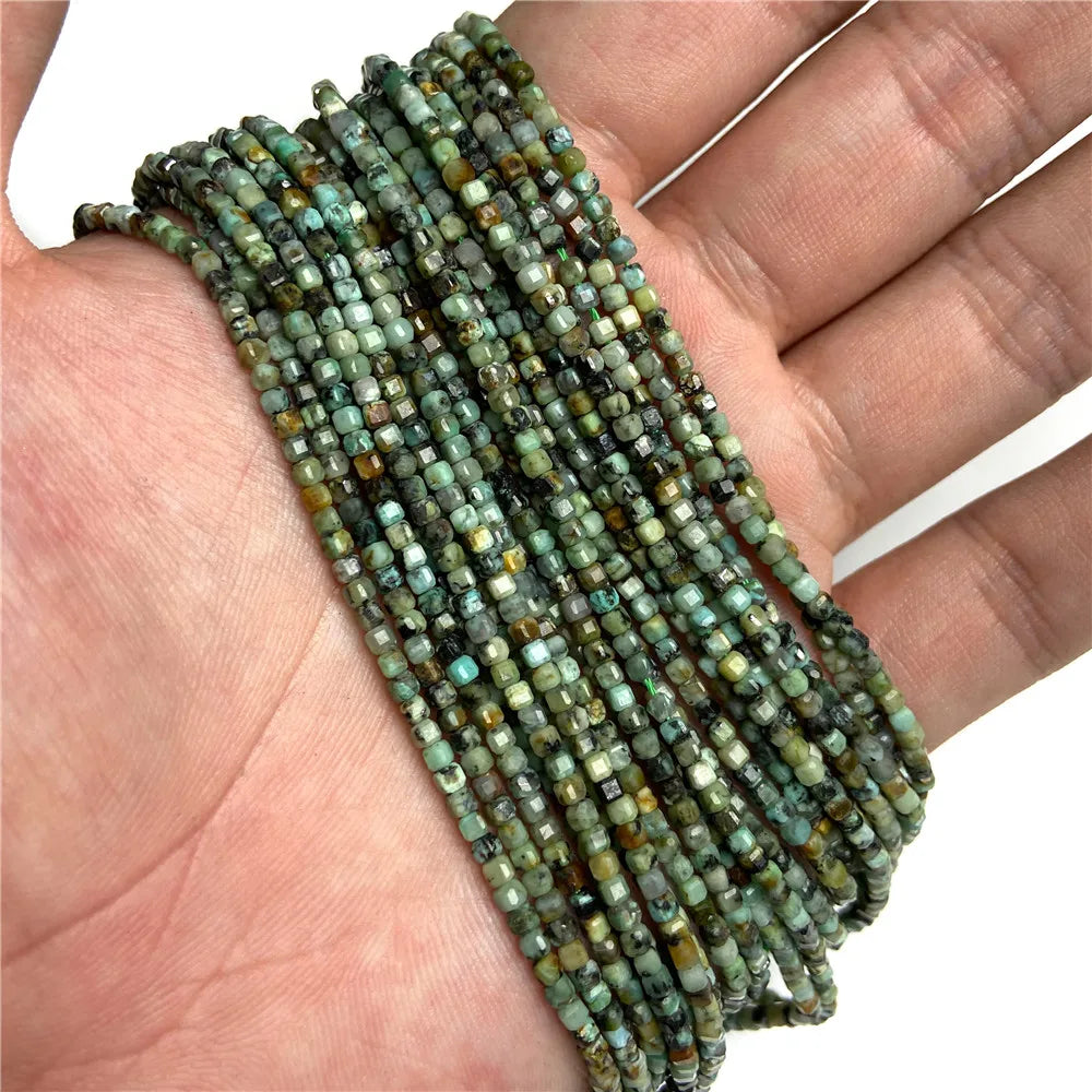 2-3mm Cube Shape Natural Stone Bead Facet Surface Blue Amazonite Loose Bead DIY Jewelry Making Women Necklace Bracelets Findings