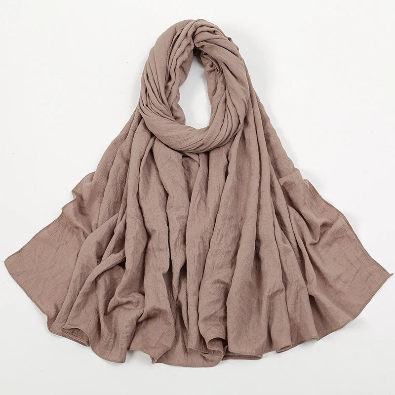 Plain Cotton Feel Wrinkle Hijab Scarf Woman Muslim Hijab Shawls Soft Long Wraps Solid Color Ladies Turban Elegant Headband Stole