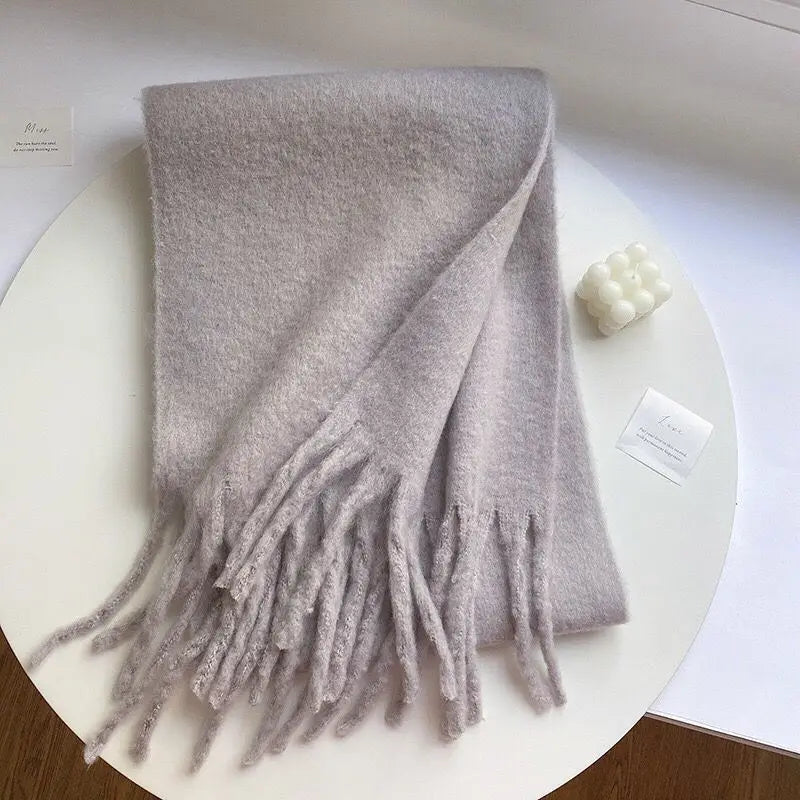 Winter Warm Thicken Scarf Luxury Cashmere Women's Scarfs Solid Color Minimalism Shawl Long Soft Fluffy Classic Tassel Shawls