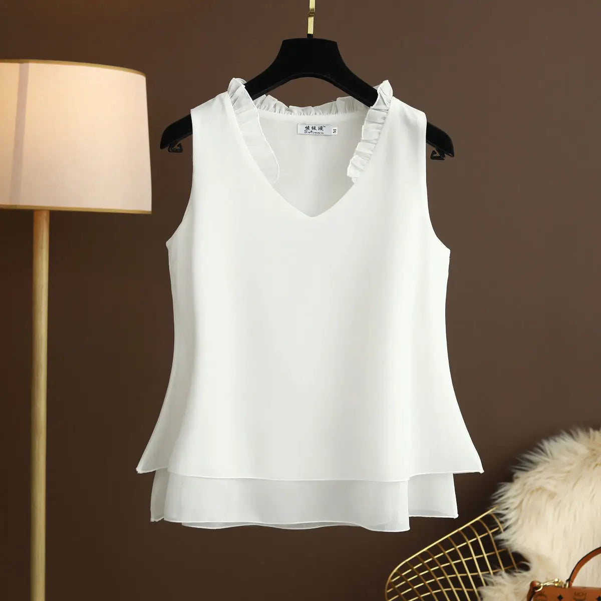 New Summer Loose V-Neck Sleeveless Chiffon Shirts Women's Tops Large Size Women's Shirts Women's Clothes Top Blusas De Mujer