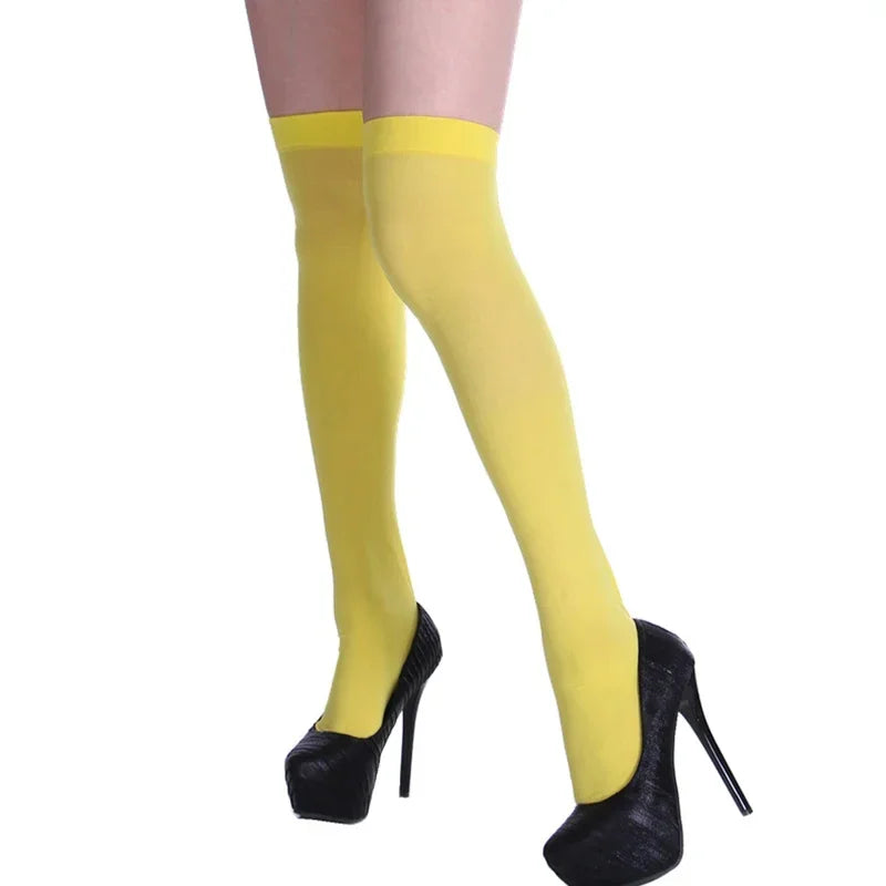 Neon Color Thigh High Stockings Women Sexy Stockings Orange Yellow Evening Party Wear Kniekousen Knee High Socks For Women Girls