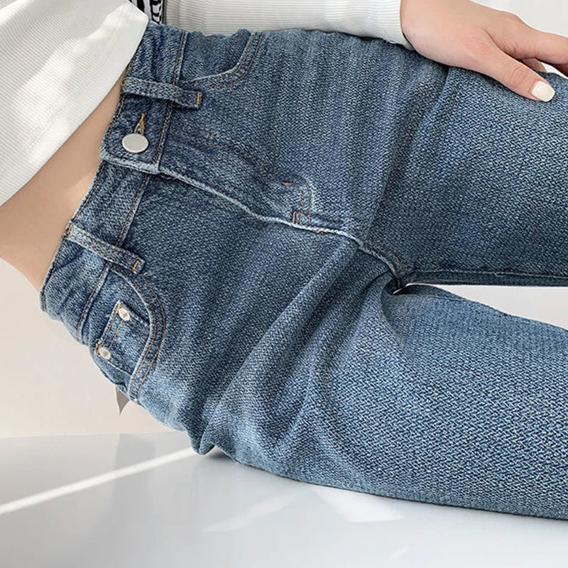 Basic Fashion Straight Leg Women's Jeans Denim Bottom Harajuku Boyfriend Long High Waist Baggy Jeans Fall Pants