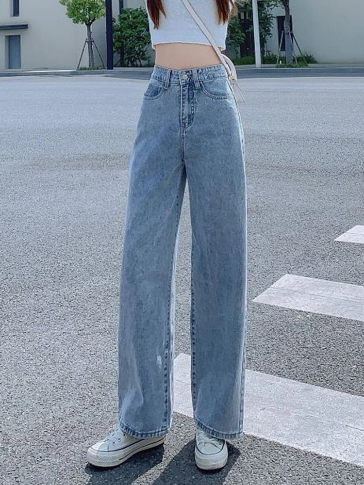 2024 New Women's Jeans Fashion High Waist Y2k 2000s Straight Wide-legged Pants Girls High quality BLue trousers New Style