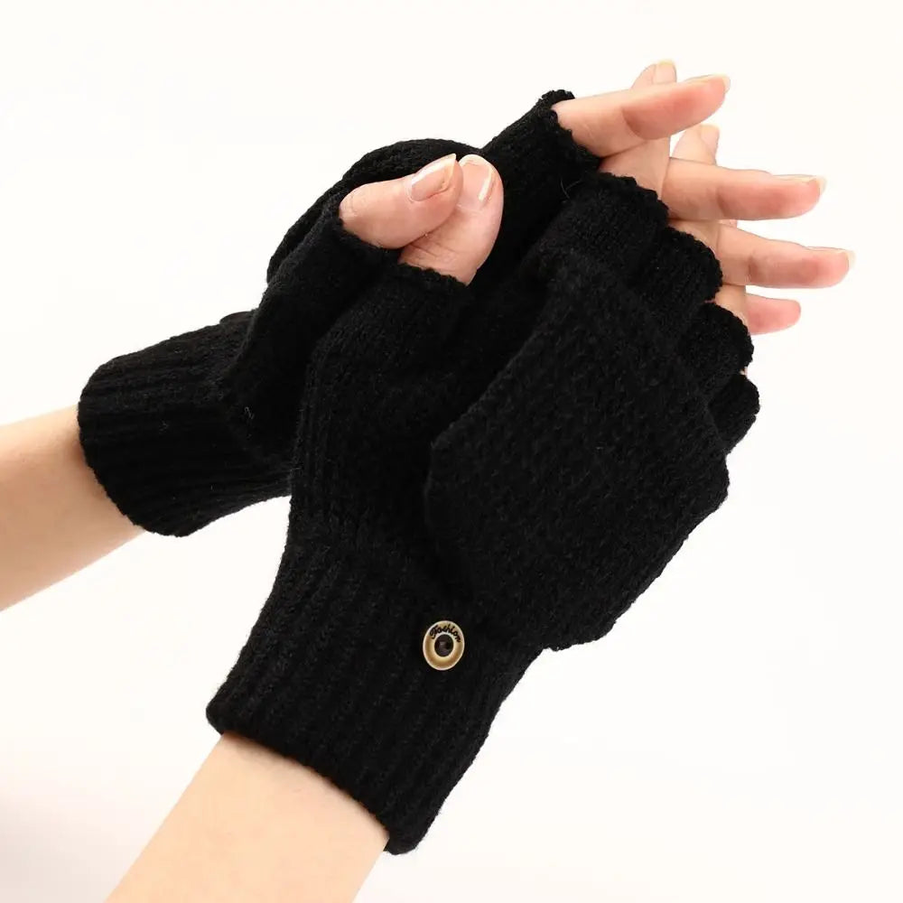 Women Winter Warm Gloves Thickening Wool Gloves Knitted Flip Fingerless Exposed Finger Thick Gloves Without Fingers Mittens