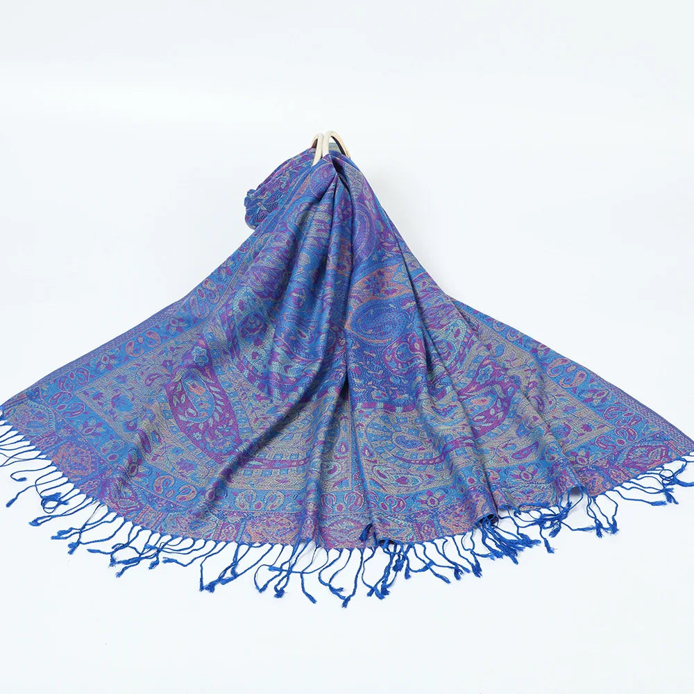 Luxury Women Paisley Jacquard Scarf Silky Pashmina Ethnic Style Fringed Scarves Soft Long Shawls and Wraps for Lady Bufandas