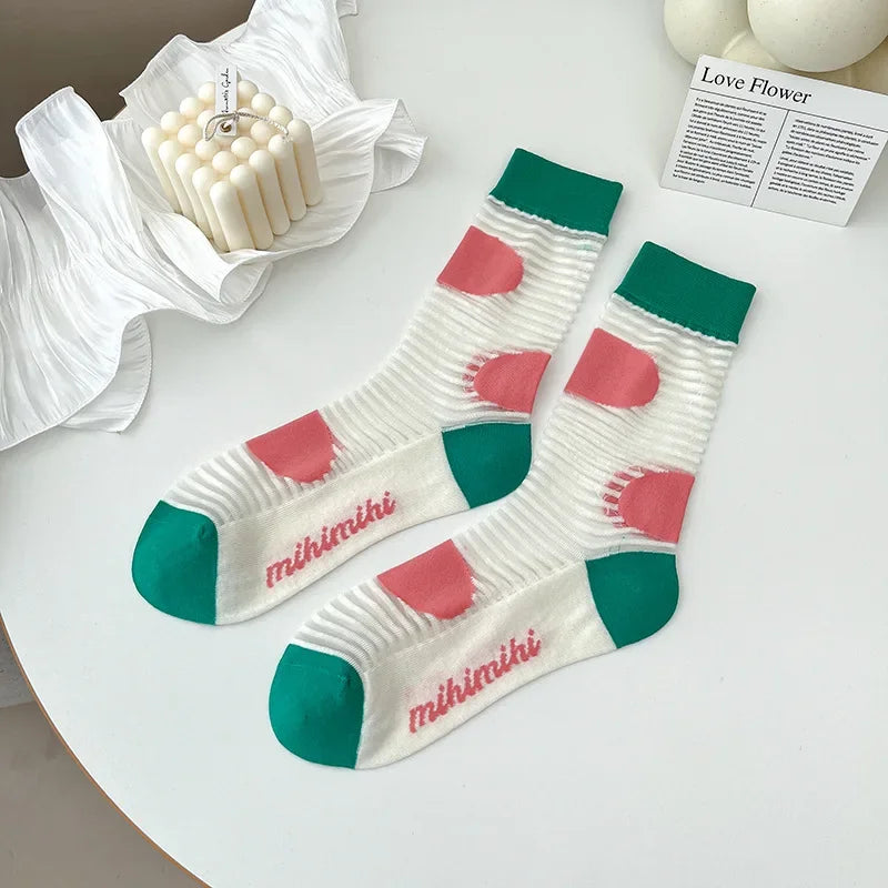 Plaid Sexy Lace Transparent Woman Socks Summer Breathable Ultra-Thin Socks Women Korean Harajuku Streetwear Crystal Silk Socks