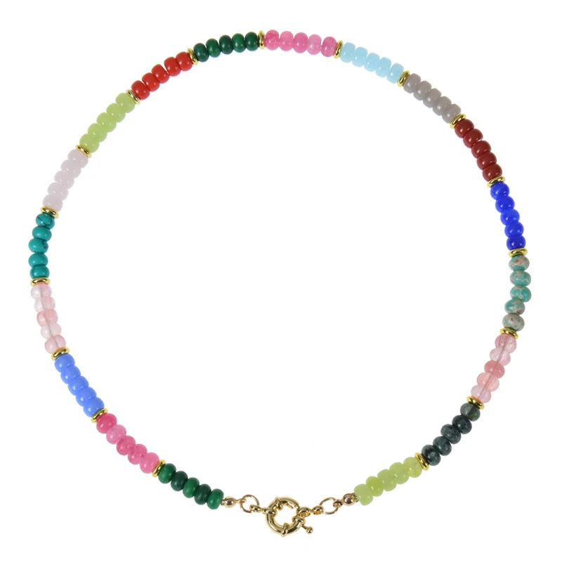 Heishi Style Boho Natural Turquoise Gemstone Beaded Choker Necklace for Women Girls Summer Must-have Jewelry clavicle chain