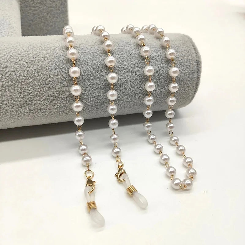 Eyeglass Chain White Plastic Beads Pearl Heart Color Crystal Charm Eyewear Retainer Glasses Holder Strap Women Necklace Gift