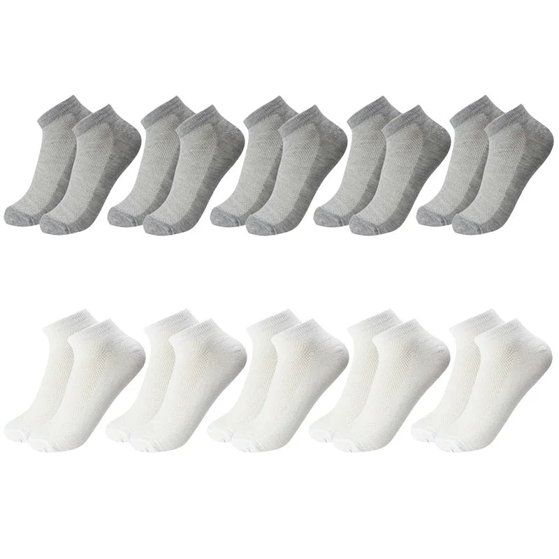 10 Pairs/Lot Breathable Men's Socks Short Ankle Elastic Solid Color Mesh Cotton Business Unisex Sock Plus Size EU38-46