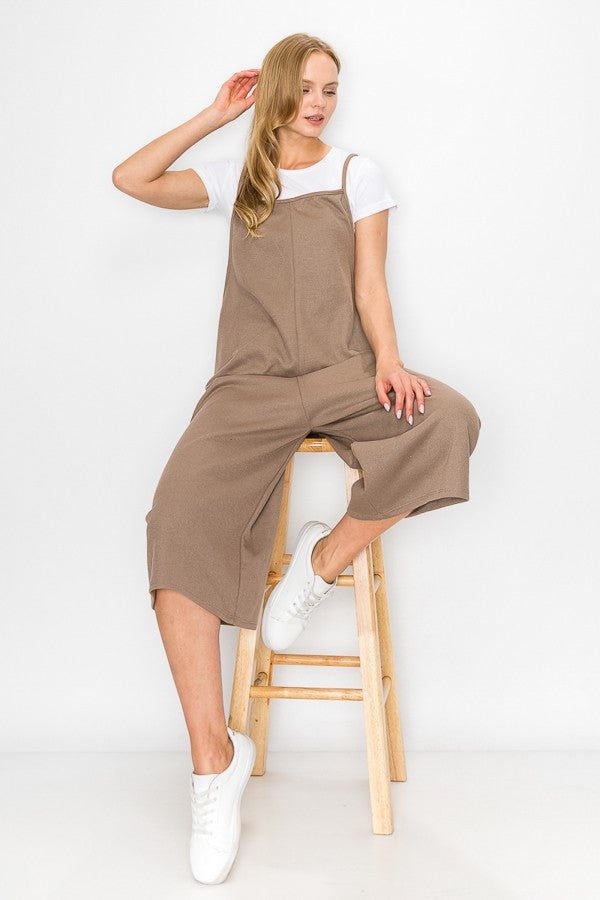 Cropped Bottom Wide Leg Oversized Jumpsuit - Taupe