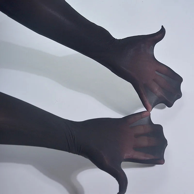 Sexy Lace Thin Transparent Hollow Breathable Long Gloves Seamless High Elasticity Solid Women Man White Black Stocking Gloves