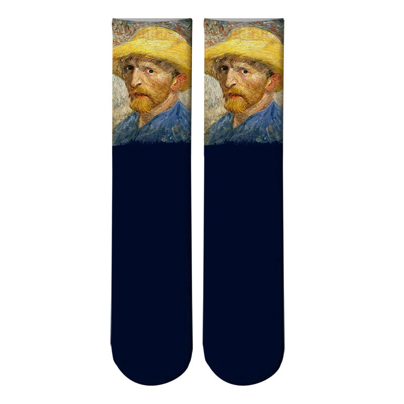 World Famous Oil Painting Socks For Unisex Starry Night Monet Mona Lisa Art Sock Retro Personality Comfortable Sokken For Female