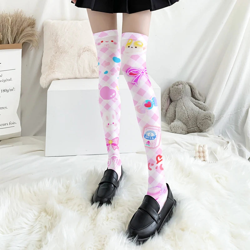 Cute Rabbit Strawberry Over The Knee Stockings Cartoon Cat Paw Print Lady Sexy Long Tube Thigh Stockings Girl Lolita Cosplay