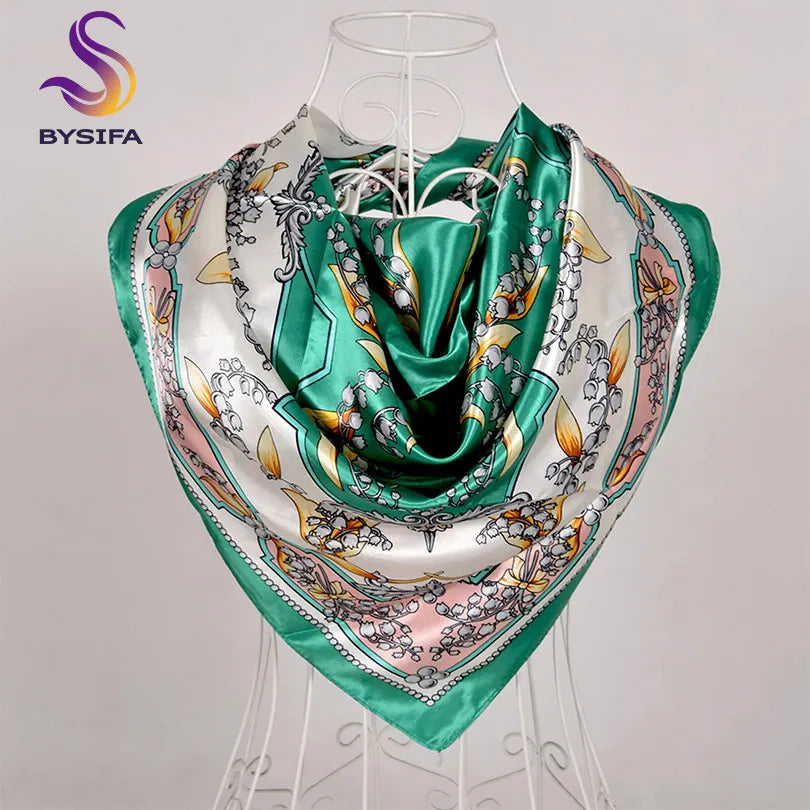 [BYSIFA] Scarf Winter Fashion Brand Square Scarves Shawls Sweet Pink Chain Design Scarves Bandana Spring Fall Head Hijab Scarf