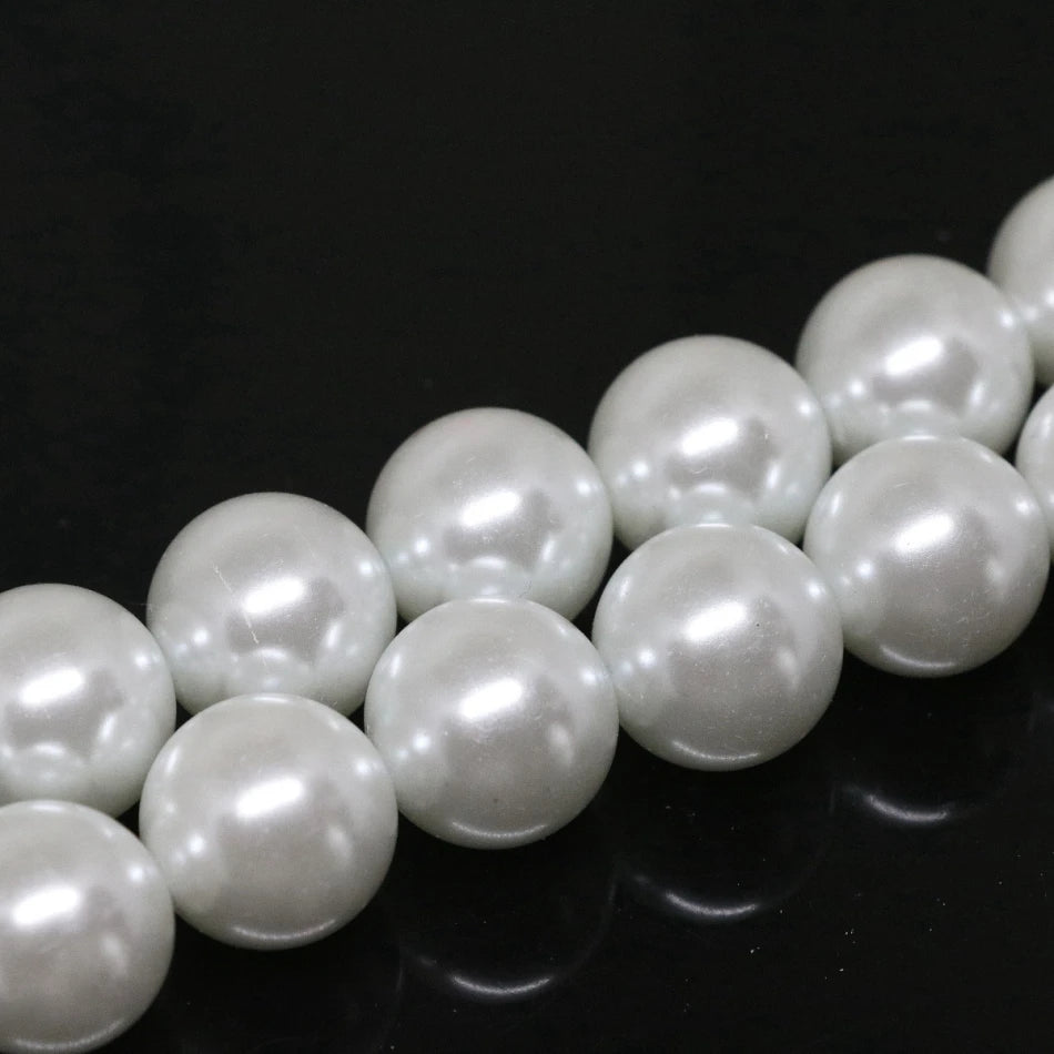 Popular white shell pearl round simulated-pearl loose beads 4 6 8 10 12 14mm diy women necklace bracelet jewelry 15inch B1604
