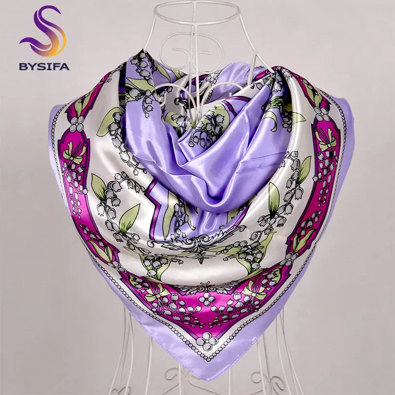 [BYSIFA] Scarf Winter Fashion Brand Square Scarves Shawls Sweet Pink Chain Design Scarves Bandana Spring Fall Head Hijab Scarf