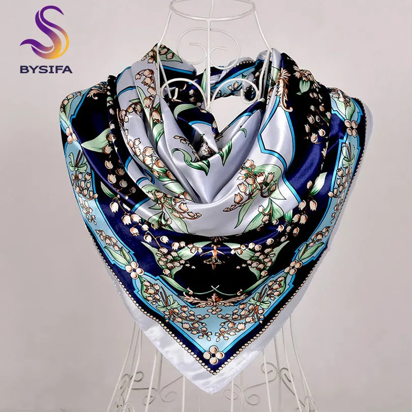 [BYSIFA] Scarf Winter Fashion Brand Square Scarves Shawls Sweet Pink Chain Design Scarves Bandana Spring Fall Head Hijab Scarf