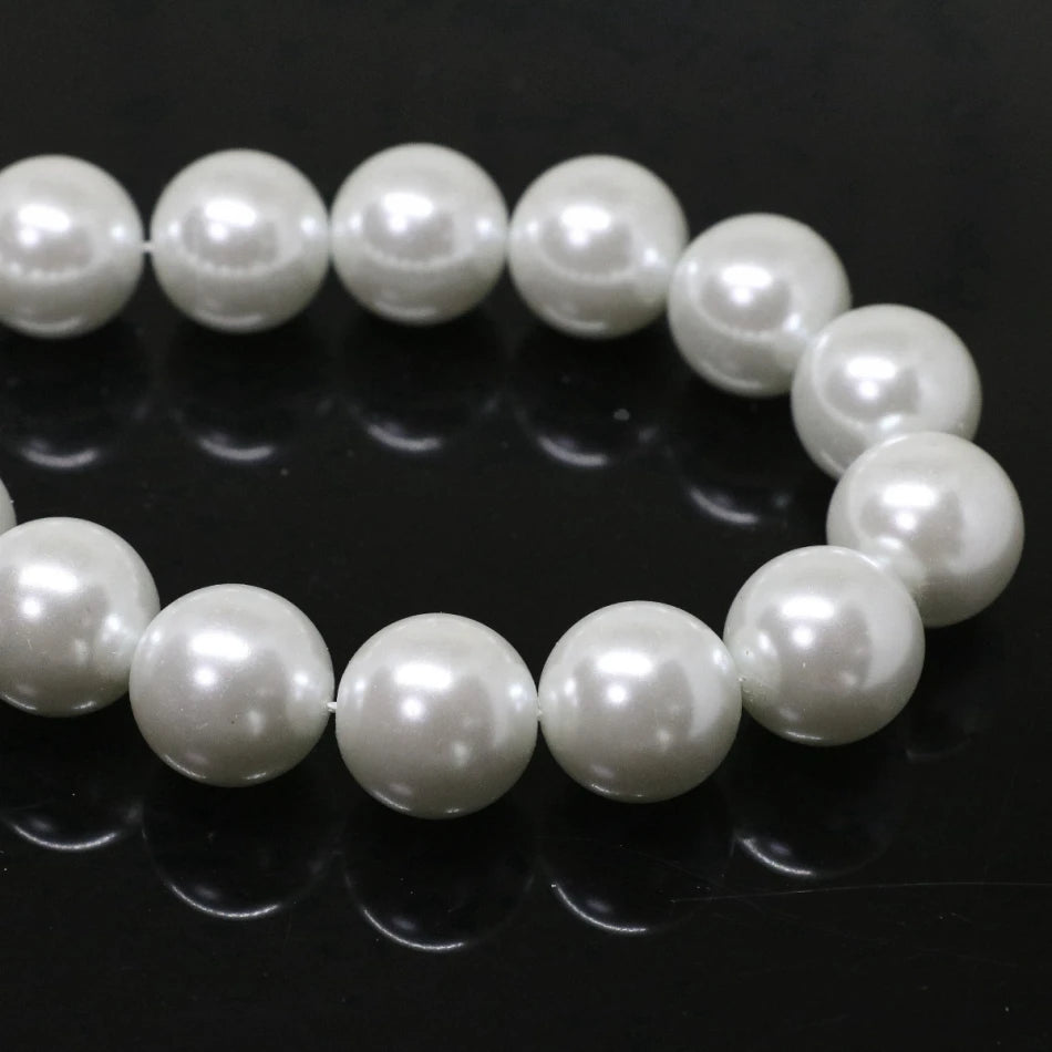 Popular white shell pearl round simulated-pearl loose beads 4 6 8 10 12 14mm diy women necklace bracelet jewelry 15inch B1604
