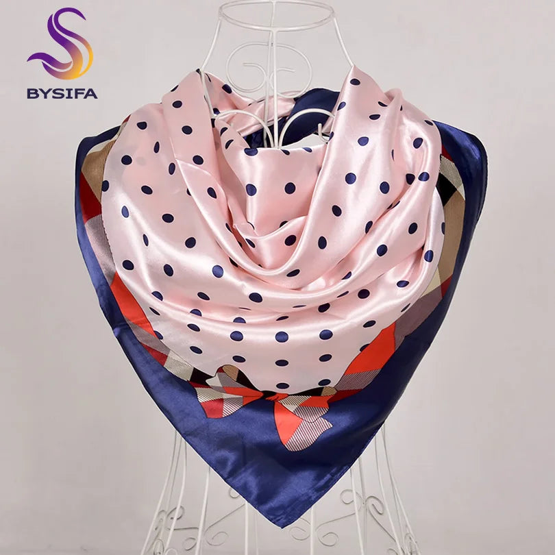[BYSIFA] Scarf Winter Fashion Brand Square Scarves Shawls Sweet Pink Chain Design Scarves Bandana Spring Fall Head Hijab Scarf