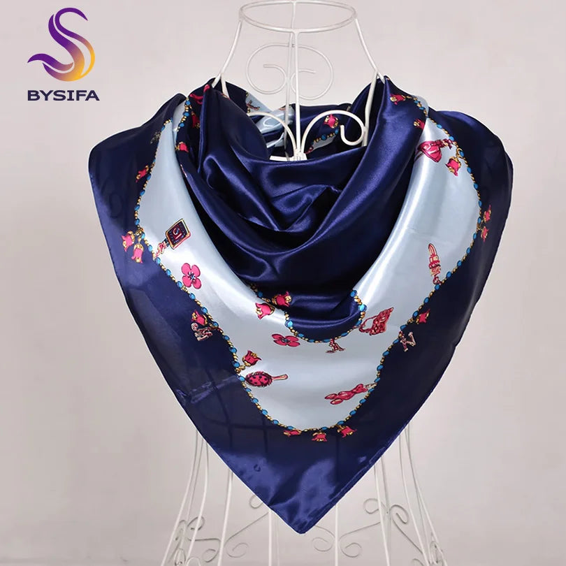 [BYSIFA] Scarf Winter Fashion Brand Square Scarves Shawls Sweet Pink Chain Design Scarves Bandana Spring Fall Head Hijab Scarf