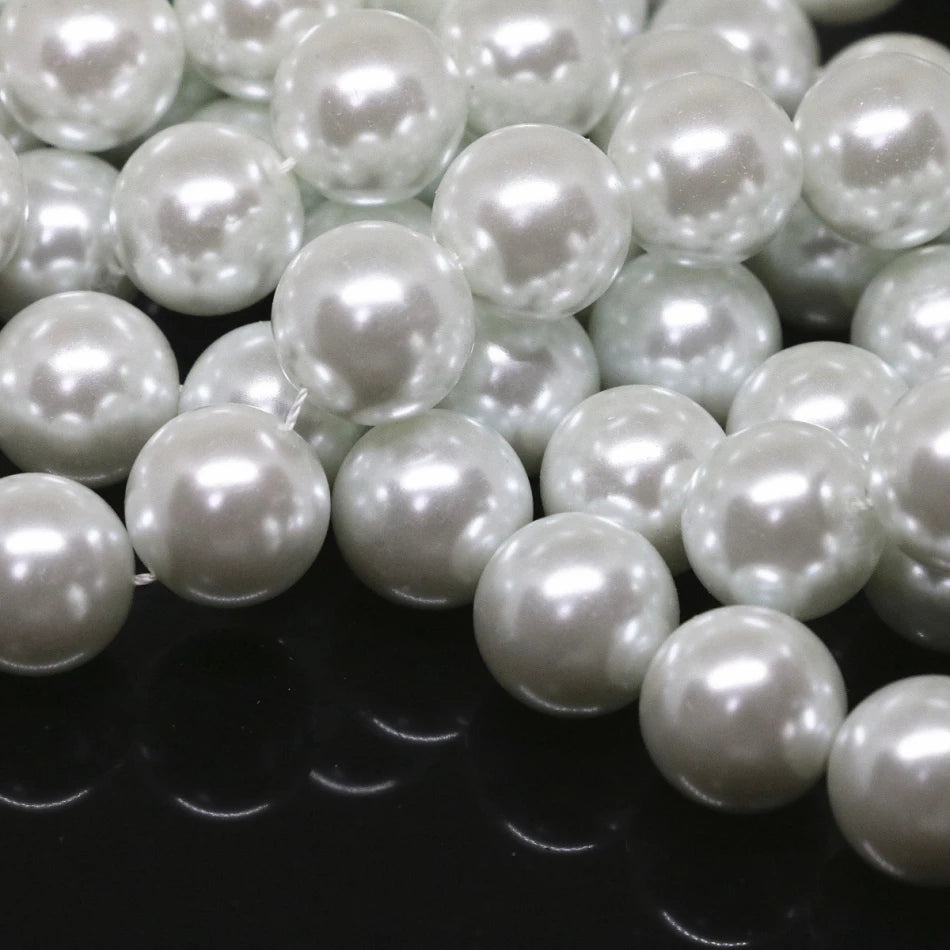 Popular white shell pearl round simulated-pearl loose beads 4 6 8 10 12 14mm diy women necklace bracelet jewelry 15inch B1604