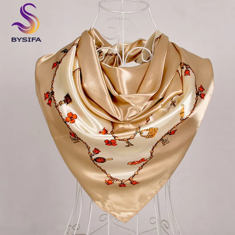 [BYSIFA] Scarf Winter Fashion Brand Square Scarves Shawls Sweet Pink Chain Design Scarves Bandana Spring Fall Head Hijab Scarf