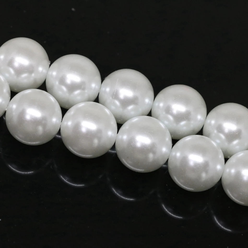 Popular white shell pearl round simulated-pearl loose beads 4 6 8 10 12 14mm diy women necklace bracelet jewelry 15inch B1604