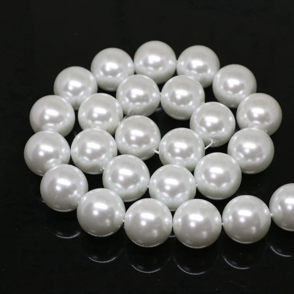 Popular white shell pearl round simulated-pearl loose beads 4 6 8 10 12 14mm diy women necklace bracelet jewelry 15inch B1604