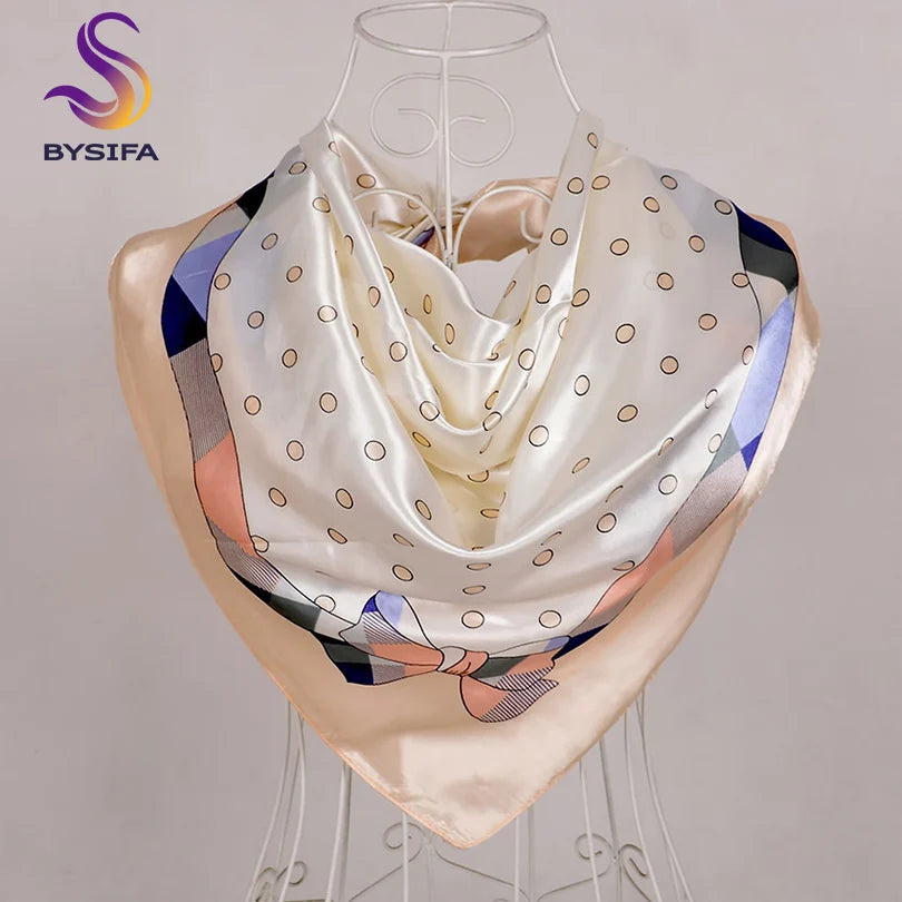 [BYSIFA] Scarf Winter Fashion Brand Square Scarves Shawls Sweet Pink Chain Design Scarves Bandana Spring Fall Head Hijab Scarf