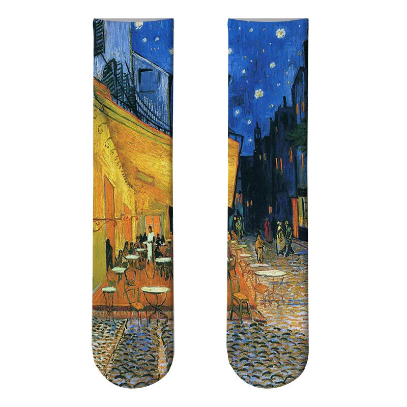 World Famous Oil Painting Socks For Unisex Starry Night Monet Mona Lisa Art Sock Retro Personality Comfortable Sokken For Female