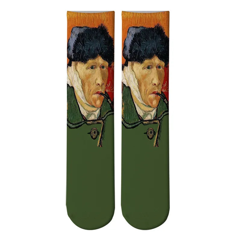 World Famous Oil Painting Socks For Unisex Starry Night Monet Mona Lisa Art Sock Retro Personality Comfortable Sokken For Female