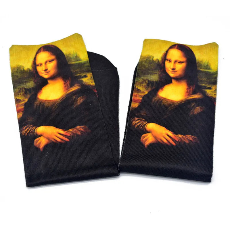 World Famous Oil Painting Socks For Unisex Starry Night Monet Mona Lisa Art Sock Retro Personality Comfortable Sokken For Female