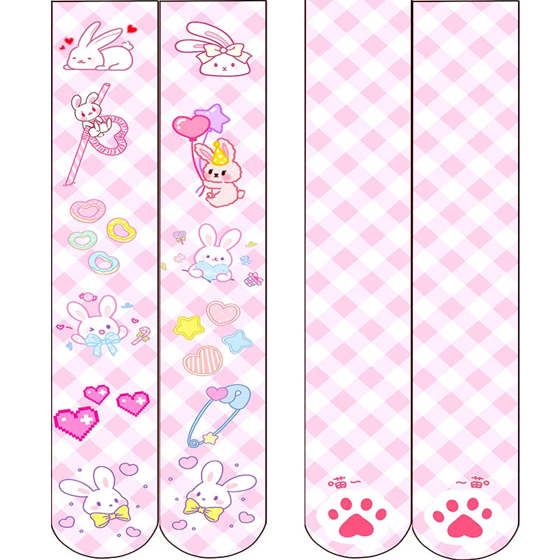 Cute Rabbit Strawberry Over The Knee Stockings Cartoon Cat Paw Print Lady Sexy Long Tube Thigh Stockings Girl Lolita Cosplay