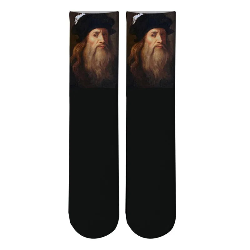 World Famous Oil Painting Socks For Unisex Starry Night Monet Mona Lisa Art Sock Retro Personality Comfortable Sokken For Female