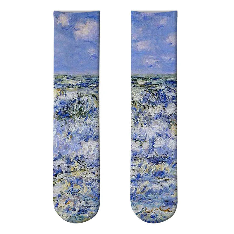 World Famous Oil Painting Socks For Unisex Starry Night Monet Mona Lisa Art Sock Retro Personality Comfortable Sokken For Female