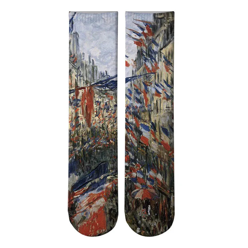 World Famous Oil Painting Socks For Unisex Starry Night Monet Mona Lisa Art Sock Retro Personality Comfortable Sokken For Female