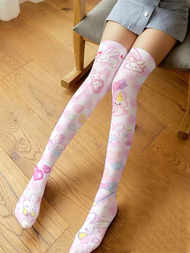 Cute Rabbit Strawberry Over The Knee Stockings Cartoon Cat Paw Print Lady Sexy Long Tube Thigh Stockings Girl Lolita Cosplay