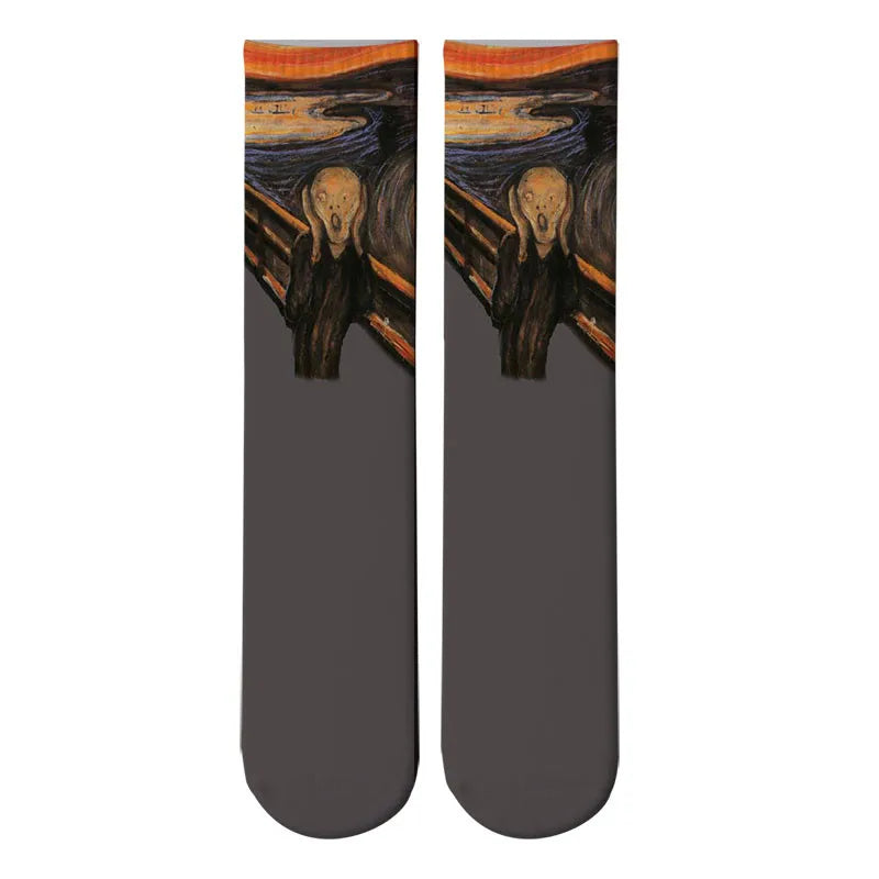 World Famous Oil Painting Socks For Unisex Starry Night Monet Mona Lisa Art Sock Retro Personality Comfortable Sokken For Female