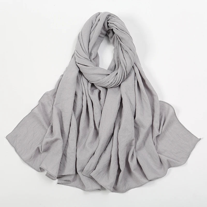 Plain Cotton Feel Wrinkle Hijab Scarf Woman Muslim Hijab Shawls Soft Long Wraps Solid Color Ladies Turban Elegant Headband Stole
