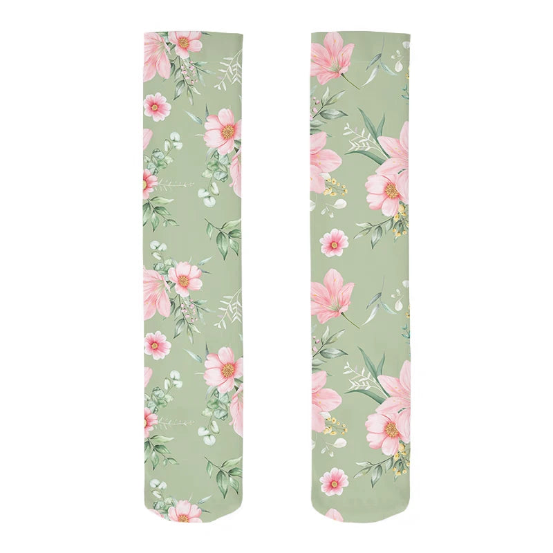 Fashion Trend Flower Print Harajuku Knee Socks Summer Rose Small Daisy Calf Socks Japanese Wild High Tube Sweet Stockings Women