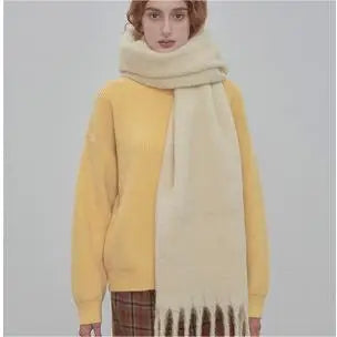 Winter Warm Thicken Scarf Luxury Cashmere Women's Scarfs Solid Color Minimalism Shawl Long Soft Fluffy Classic Tassel Shawls