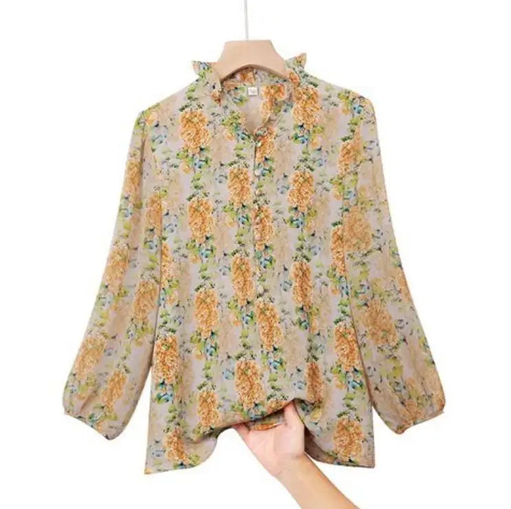 Spring and Summer New Women's Shirts Loose Fashion Casual Printing Pullover Half Neck Button Commuter Elegant Vacation Tops