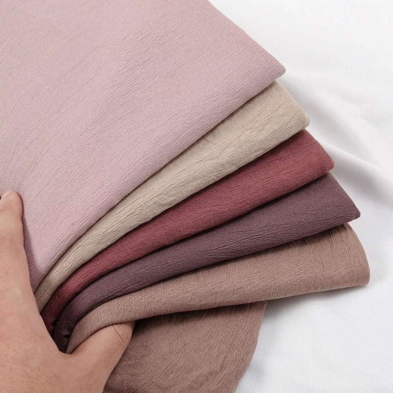 Plain Cotton Feel Wrinkle Hijab Scarf Woman Muslim Hijab Shawls Soft Long Wraps Solid Color Ladies Turban Elegant Headband Stole