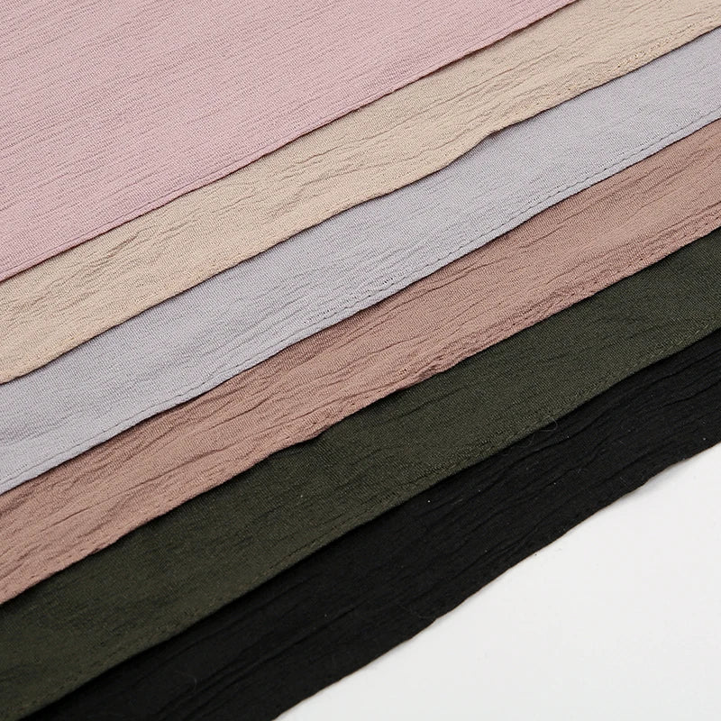 Plain Cotton Feel Wrinkle Hijab Scarf Woman Muslim Hijab Shawls Soft Long Wraps Solid Color Ladies Turban Elegant Headband Stole
