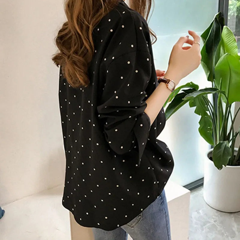 Women's Shirts Dot Print Button Turn-down Collar Long Sleeve Chiffon Blouse