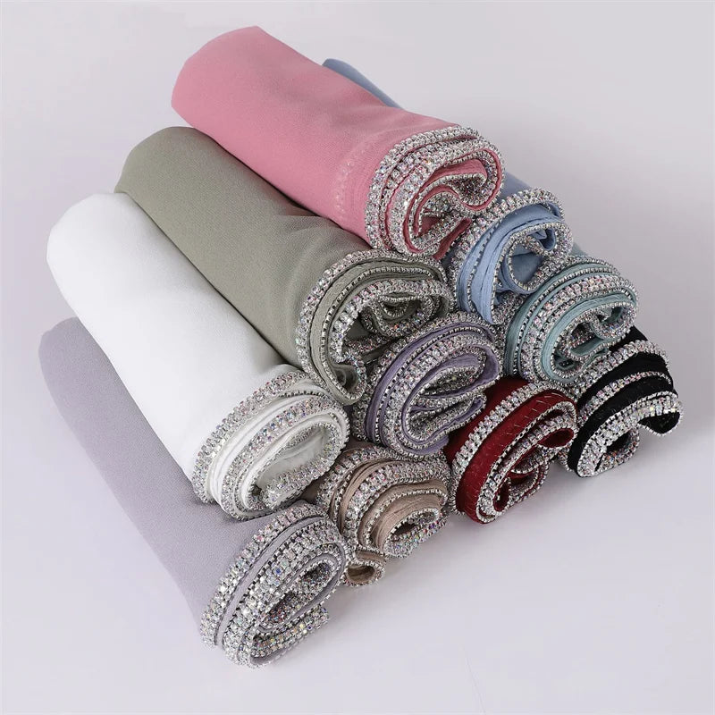 New Luxury Fashion Jewelry Bubble Chiffon Hijab Shawls High Quality Bling Bling Wrap Beach Bufandas Ramadan Islamic Muslim Sjaal