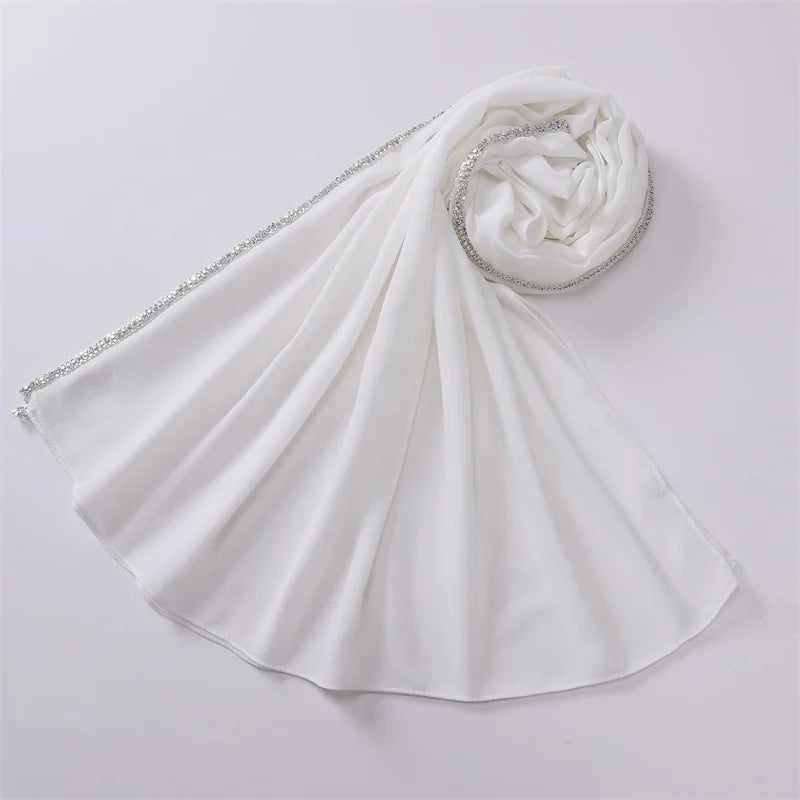 New Luxury Fashion Jewelry Bubble Chiffon Hijab Shawls High Quality Bling Bling Wrap Beach Bufandas Ramadan Islamic Muslim Sjaal