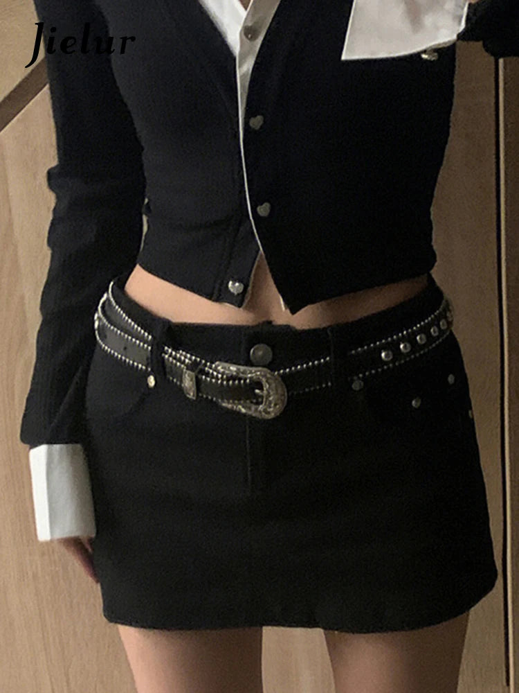 Jielur Sexy Fake Two Piece Set Women's Shirts Office Ladies V-neck Chic Slim Spell Color Single Breasted Fashion Female Shirt