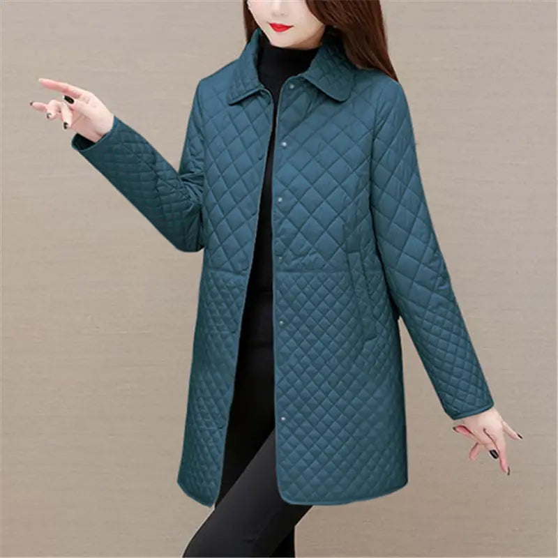 Autumn Winter Women Midi Plaid Quilted Coats Fashion Female Korean Clothing New Solid Casual Thicken Warm Long Sleeve Jackets