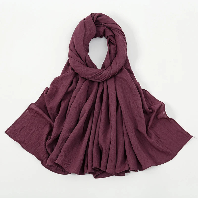 Plain Cotton Feel Wrinkle Hijab Scarf Woman Muslim Hijab Shawls Soft Long Wraps Solid Color Ladies Turban Elegant Headband Stole